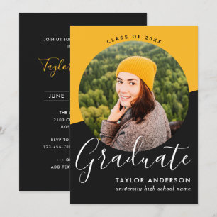 Invitación Negro moderno - Foto de la fiesta de graduación