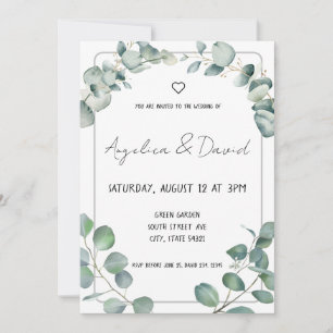 Invitación Negro Moderno minimalista verde Eucalyptus Boda