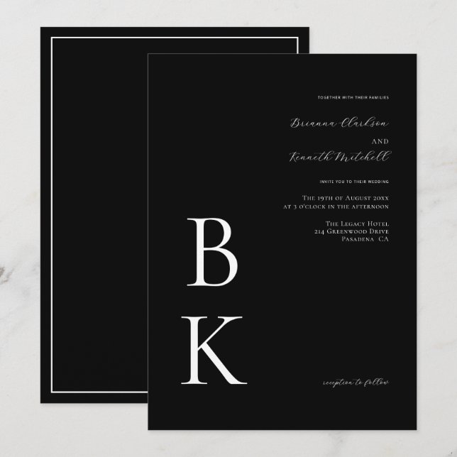 Invitación Negro Moderno Negrita Negrita Boda de tipografía m (Anverso / Reverso)