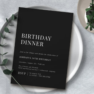 Invitación Negro moderno   Noche de cumpleaños Minimalista y 
