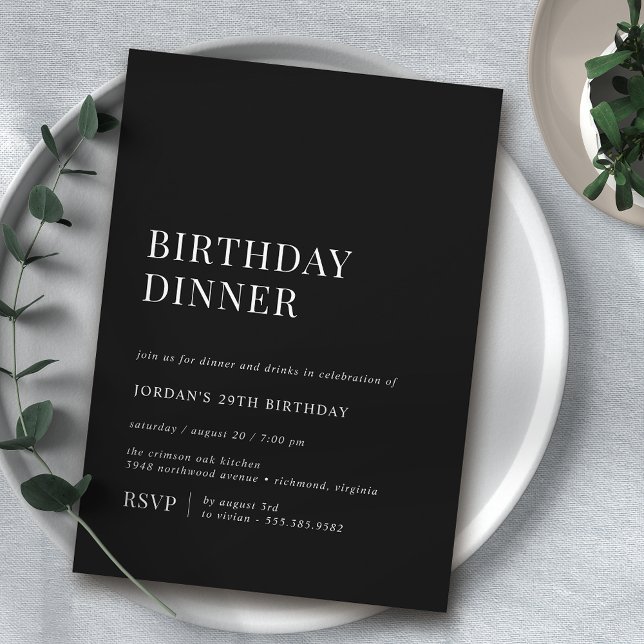 Invitación Negro moderno | Noche de cumpleaños Minimalista y  (Subido por el creador)
