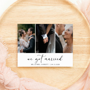 Invitación Negro Moderno Simple Añadir Foto Boda Recién Casad