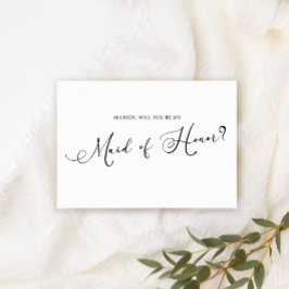 Invitación Negro Moderno Simple Script Sé Mi Dama de Honor