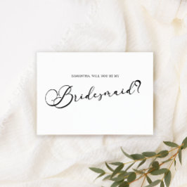 Invitación Negro Moderno Simple Script Sé Mi Dama de Honor Bl