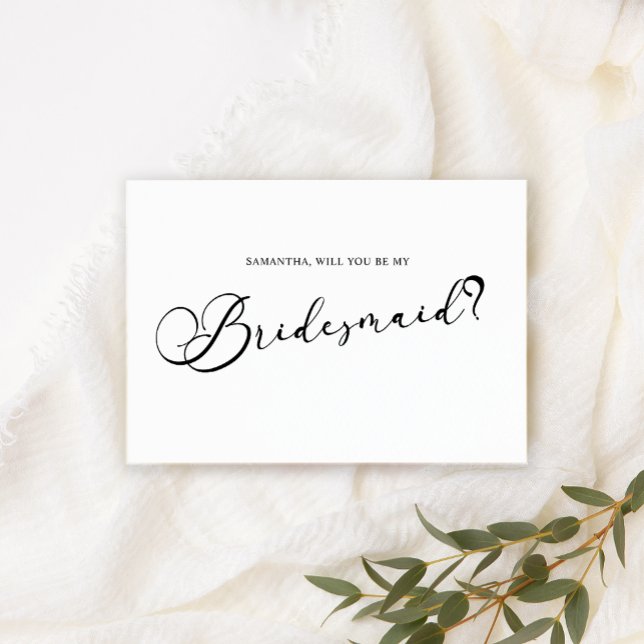 Invitación Negro Moderno Simple Script Sé Mi Dama de Honor Bl (Subido por el creador)