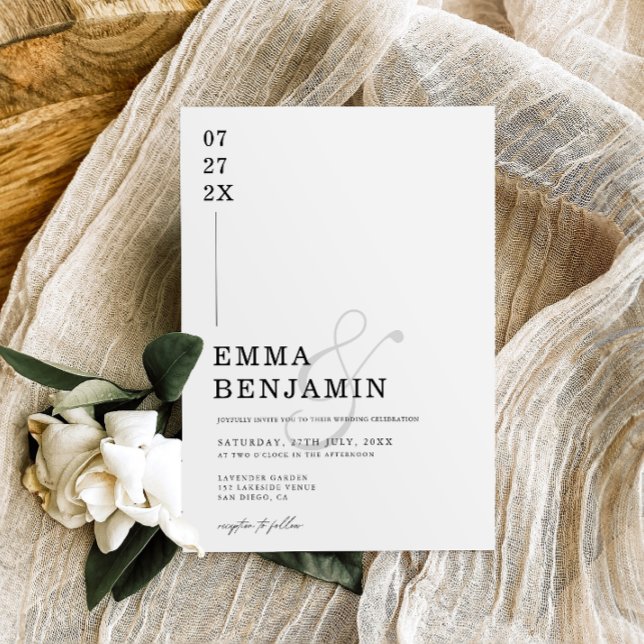 Invitación Negro moderno y Minimalista | Boda blanco (Subido por el creador)