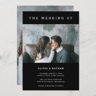 Invitación Negro moderno y mínimo  Dos Bodas fotográficos
