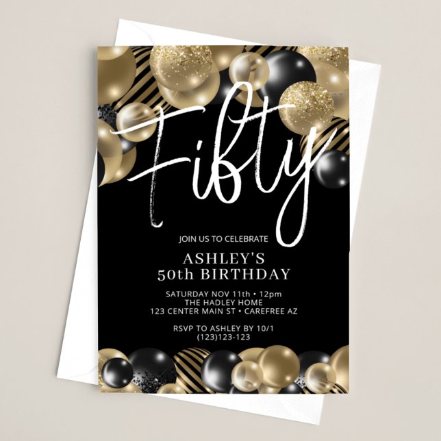 Invitación Negro moderno y oro 50 cumpleaños (Subido por el creador)