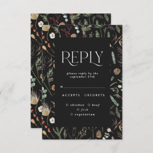 Invitación Negro moody floral botánica respuesta de boda eleg