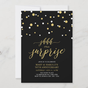 Invitación Negro & Oro   50º Aniversario de Bodas Sorpresa