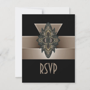 Invitación Negro Oro Biege Art Deco RSVP