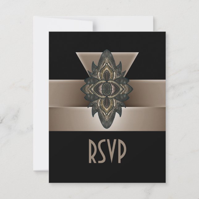 Invitación Negro Oro Biege Art Deco RSVP (Anverso)