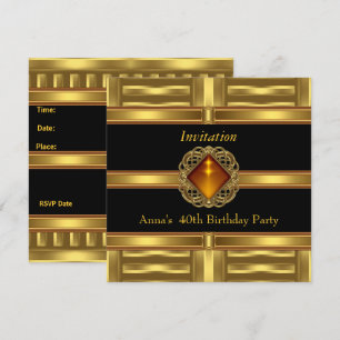 Invitación Negro Oro en Oro Cumpleaños 40