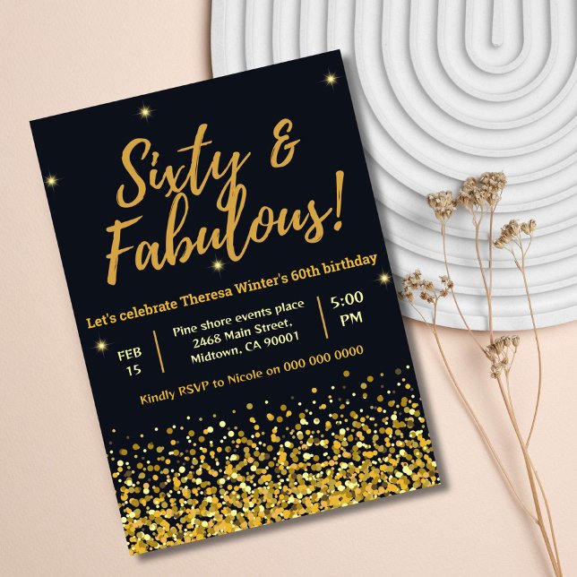 Invitación Negro, oro y fabuloso cumpleaños número 60 (Subido por el creador)