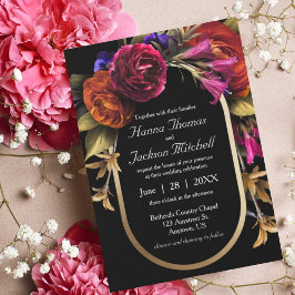 Invitación Negro Oscuro Moody Elegante Boda de otoño floral