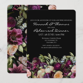 Invitación Negro Oscuro Moody Elegante Ensayo Floral Cena