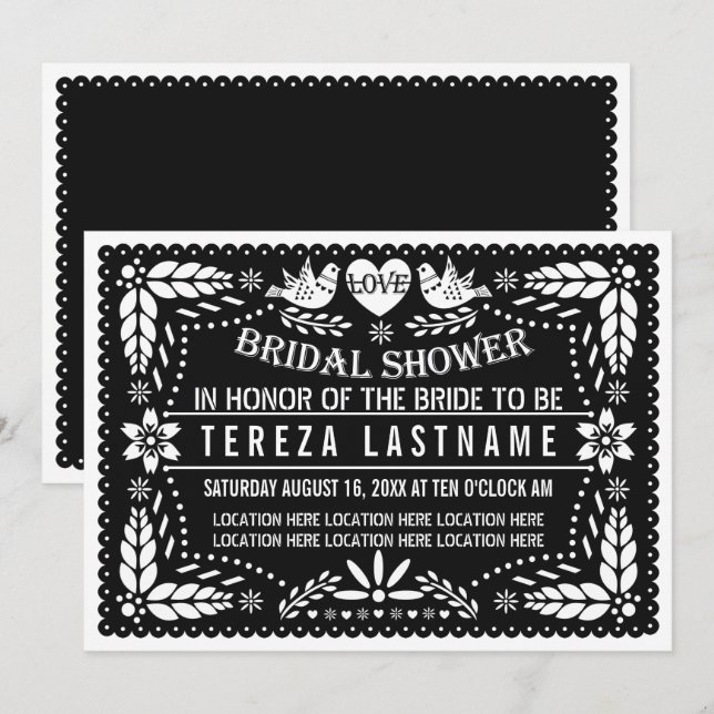 Invitación Negro papel picado amor boda ducha de novia (Anverso / Reverso)