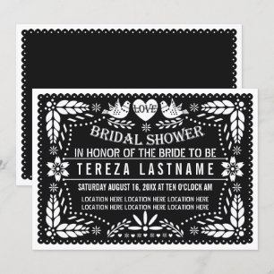 Invitación Negro papel picado amor boda ducha de novia