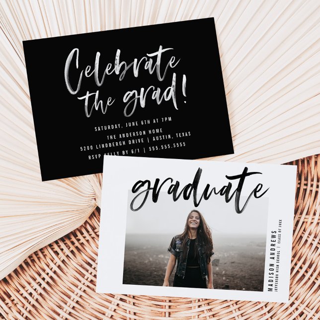 Invitación Negro | Partido de Graduación de Guiones Cepillado (Subido por el creador)