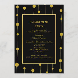 Invitación Negro, perlas de Relieve metalizado de oro fiesta