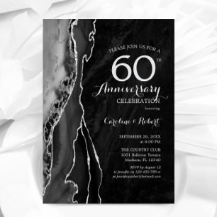 Invitación Negro Plata Elegante 60 Aniversario