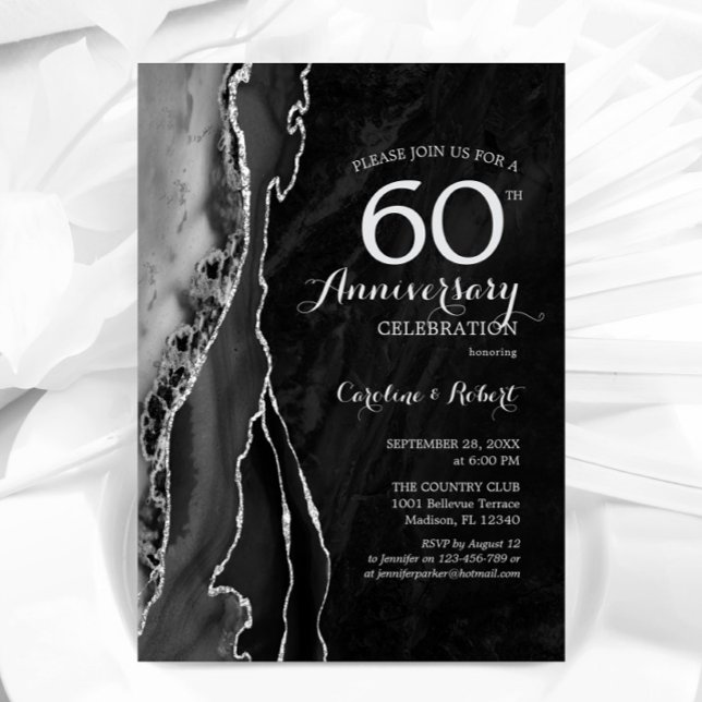 Invitación Negro Plata Elegante 60 Aniversario (Subido por el creador)
