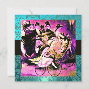 INVITACIÓN NEGRO PÚRPURA AZUL BICICLETA BODA DAMASCO MONOGRAM