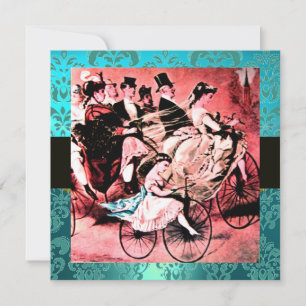 INVITACIÓN NEGRO ROJO AZUL BICICLETA BODA DAMASCO MONOGRAMA