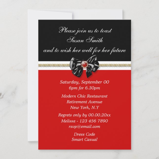 Invitación Negro rojo blanco dorado PERSONALIZAR (Anverso)