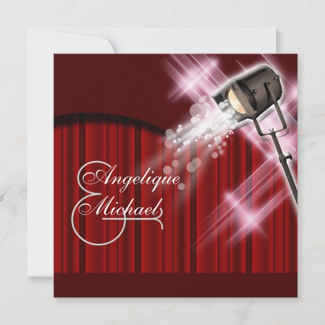 Invitación Negro rojo boda de Hollywood (Anverso)