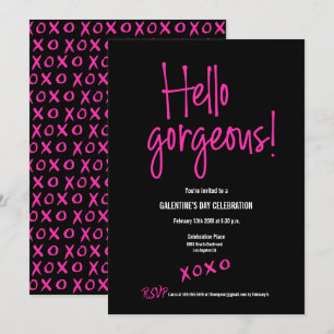 Invitación Negro rosa caliente Hola magnífico Galentine's Day