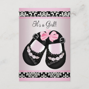Invitación Negro rosa Damask Shoes Baby Girl Shower RSVP
