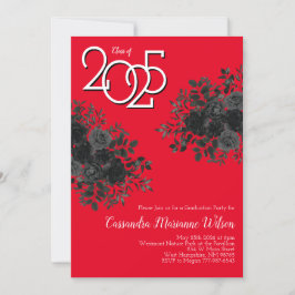 Invitación Negro Rosa Oscuro Partido Gótico de Graduación Roj