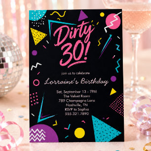 Invitación Negro Rosa Sucio 30 Retro