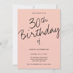 Invitación Negro rosado minimalista 30 cumpleaños