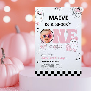 Invitación Negro rosado retro Spooky Un primer cumpleaños