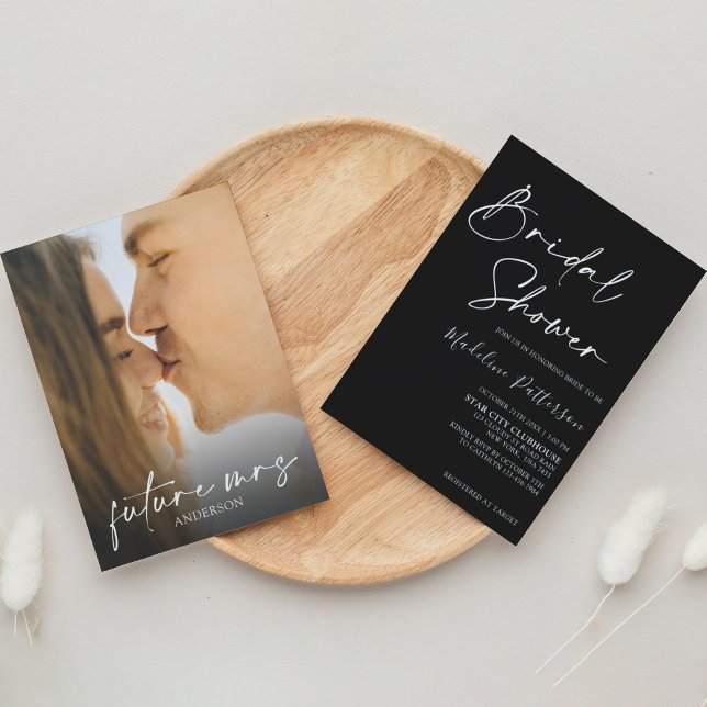 Invitación Negro simple moderno con ducha de fotos de novia (Subido por el creador)