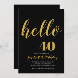Invitación Negro simple y oro Hola 40 cumpleaños 50
