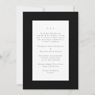 Invitación Negro sobre blanco moderno Boda simple minimalista