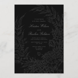 Invitación Negro sobre el código QR del Boda de la guirnalda 