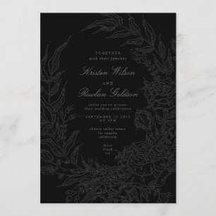 Invitación Negro sobre el código QR del Boda de la guirnalda