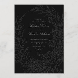 Invitación Negro sobre el código QR del Boda de la guirnalda 