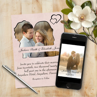 Invitación Negro sobre la Rosa de novia y Groom Shape Photo B