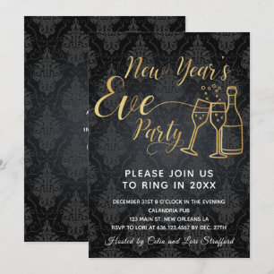 Invitación Negro sobre negro Fiesta de Nochevieja
