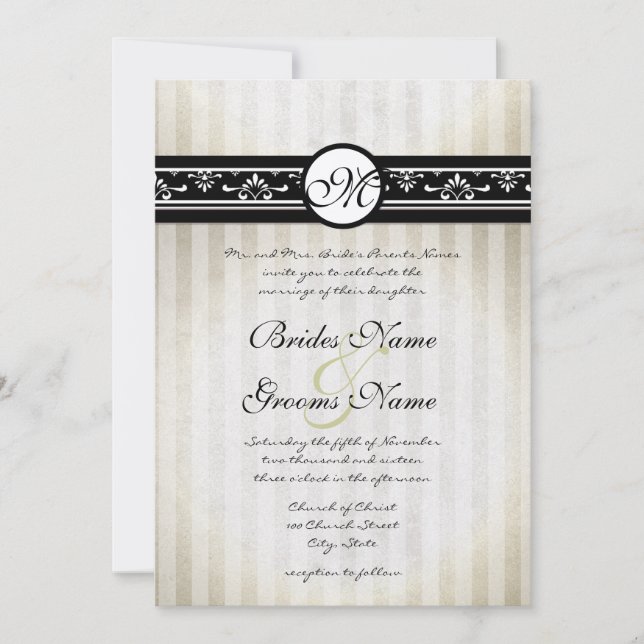 Invitación Negro y beige de estilo moderno de época simple (Anverso)