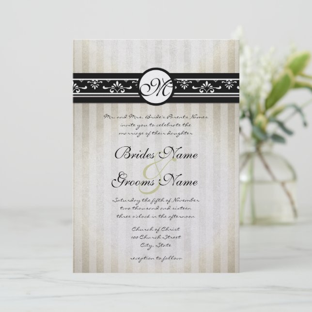 Invitación Negro y beige de estilo moderno de época simple (Anverso de pie)