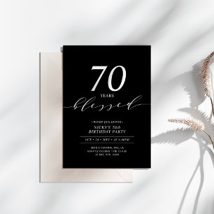 Invitación Negro y Blanco   70 Años Amados Cumpleaños 70