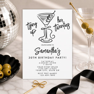 Invitación Negro y Blanco Atando Sus Veinte Cumpleaños 30