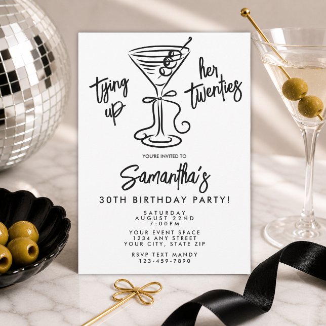 Invitación Negro y Blanco Atando Sus Veinte Cumpleaños 30 (Subido por el creador)