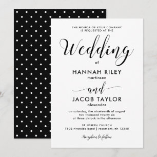 Invitación Negro y blanco con Boda de puntos